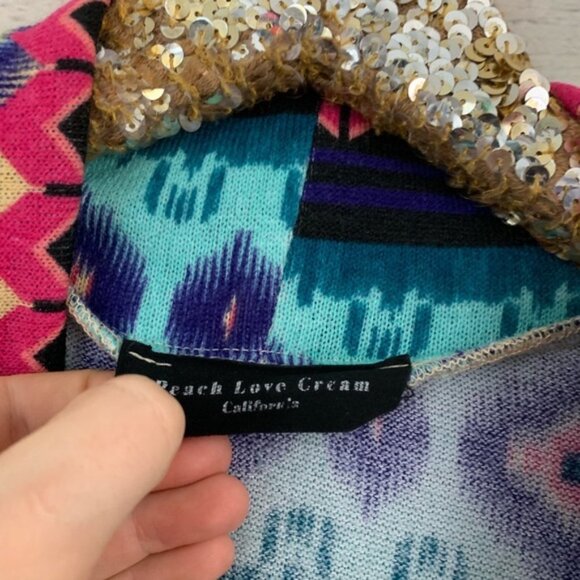 Peach Love California Boho Ikat Print 3/4 Sleeve Open Cardigan Small - Picture 5 of 6